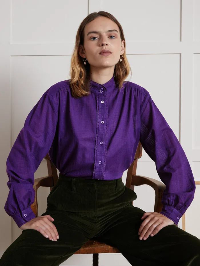 Women Cyrillus Clothing Shirt Made With A CheckLike Textured Fabric Violet