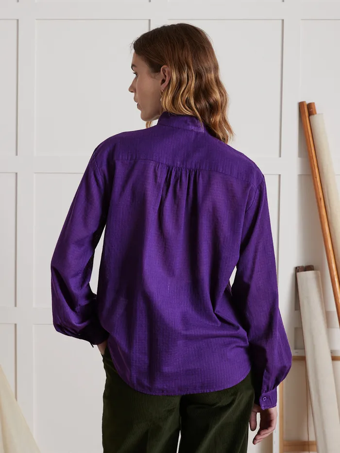 Women Cyrillus Clothing Shirt Made With A CheckLike Textured Fabric Violet