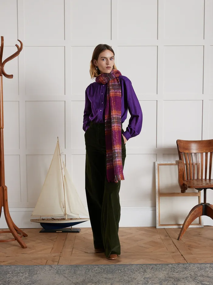 Women Cyrillus Clothing Shirt Made With A CheckLike Textured Fabric Violet