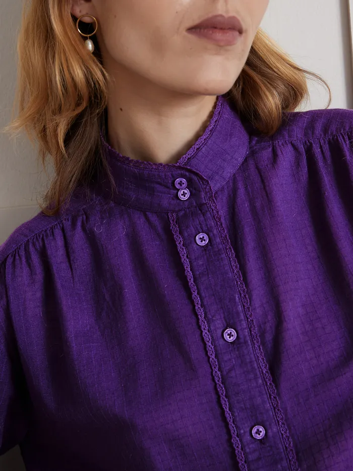 Women Cyrillus Clothing Shirt Made With A CheckLike Textured Fabric Violet