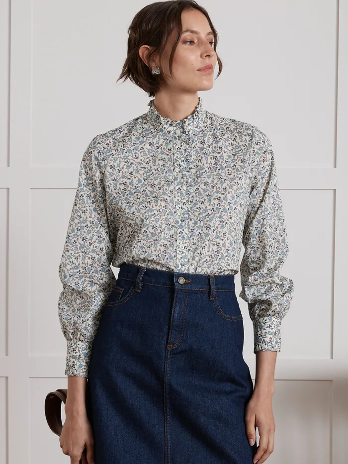 Women Cyrillus Clothing Shirt With Ruffled Collar Made With Liberty Fabric 8211 The Limited Collection Lib Hannah Fay