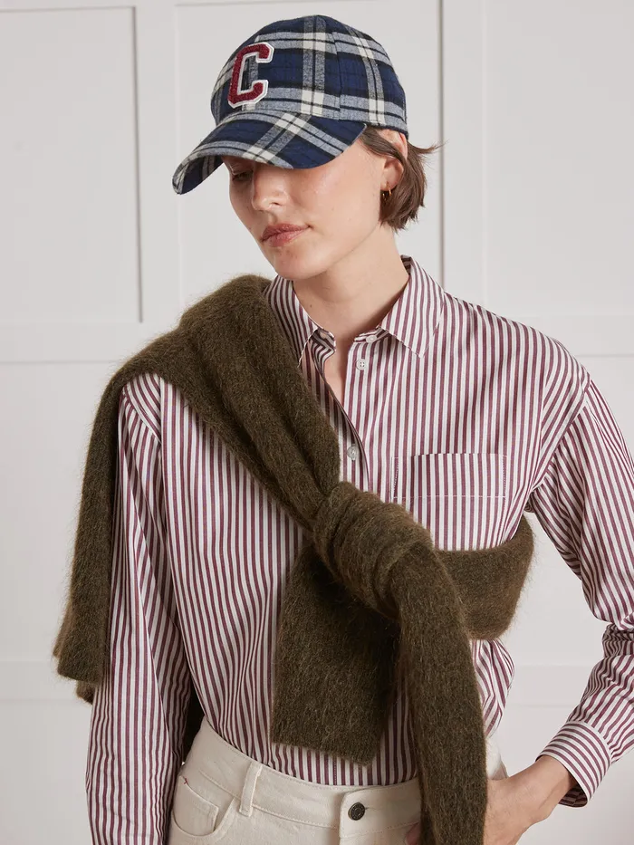 Women Cyrillus Clothing Striped Organic Cotton Shirt Rayure Bordeauxecru
