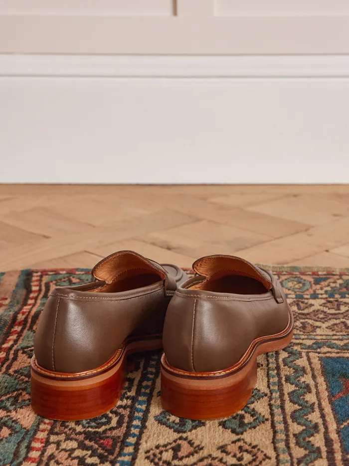 Women Cyrillus Shoes Heeled Leather Moccains Vert Olive