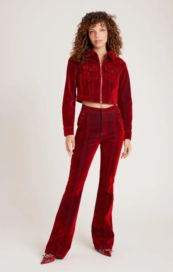 Women Denim Cinq Sept Flocked Denim Suzette Pant Pomegranate