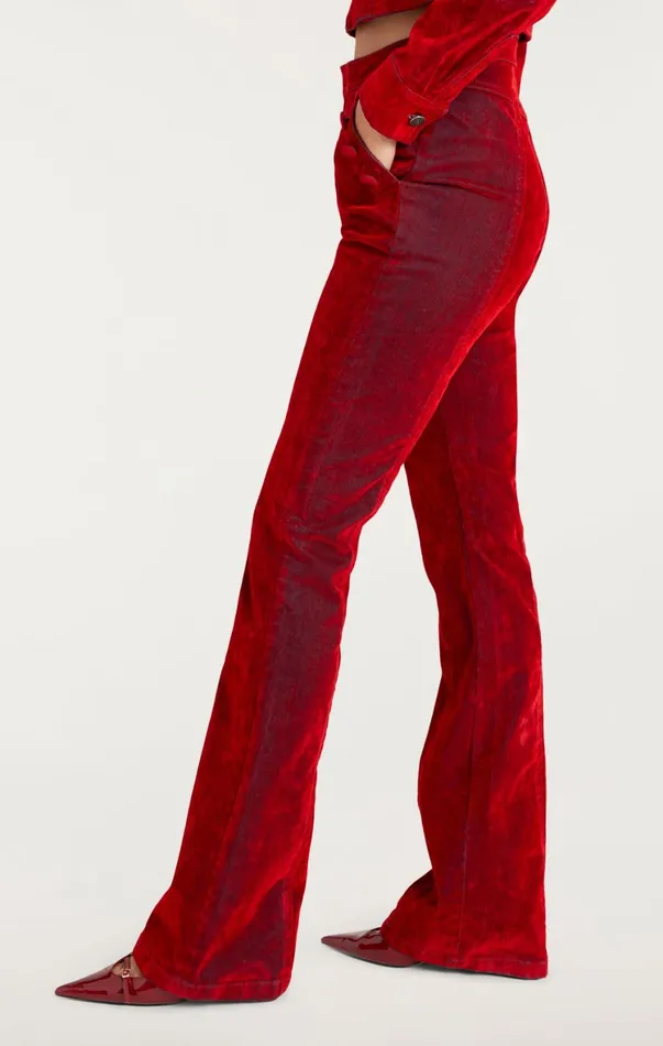 Women Denim Cinq Sept Flocked Denim Suzette Pant Pomegranate