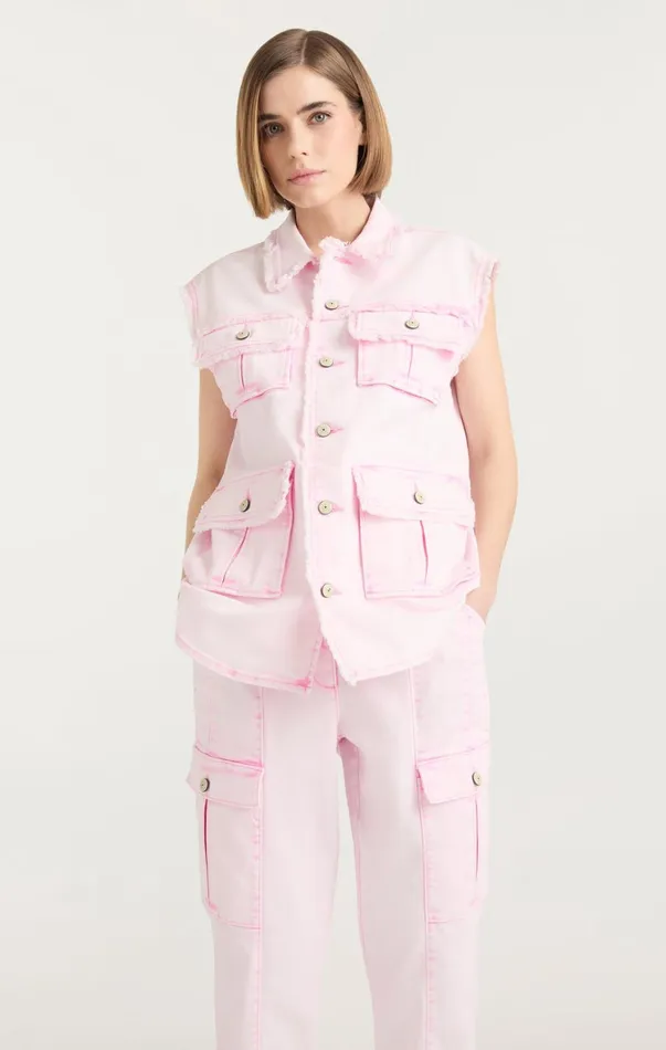 Women Denim Cinq Sept Sleeveless Vera Jacket Flamingo