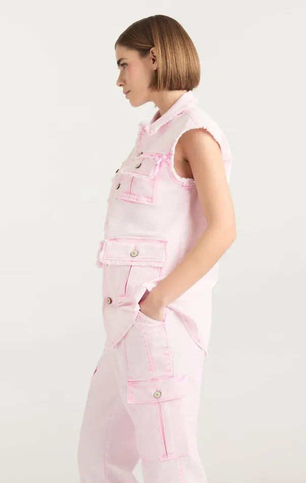 Women Denim Cinq Sept Sleeveless Vera Jacket Flamingo