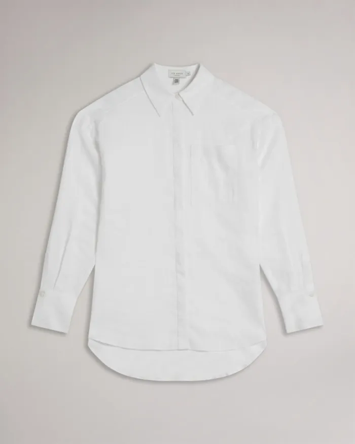 Women DORAHH 8211 Longline Linen Shirt White Ted Baker Tops and Blouses