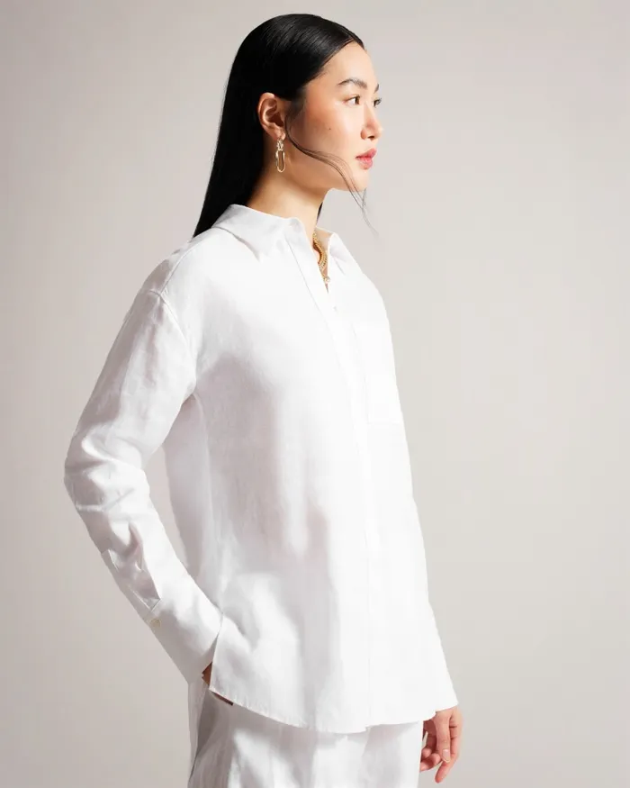 Women DORAHH 8211 Longline Linen Shirt White Ted Baker Tops and Blouses