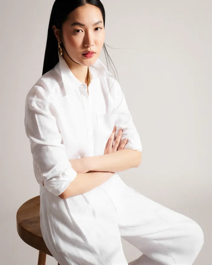 Women DORAHH 8211 Longline Linen Shirt White Ted Baker Tops and Blouses