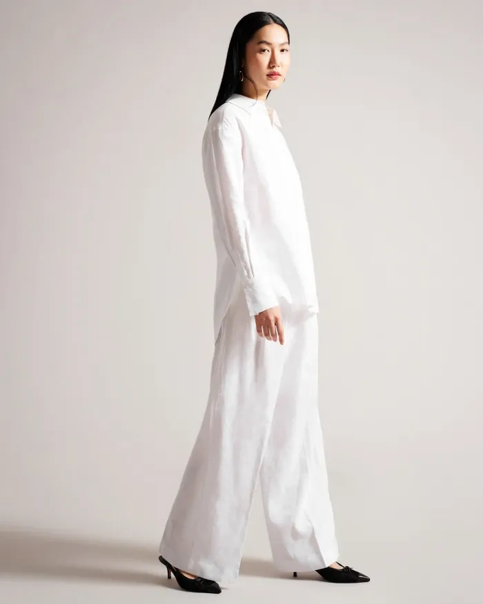 Women DORAHH 8211 Longline Linen Shirt White Ted Baker Tops and Blouses