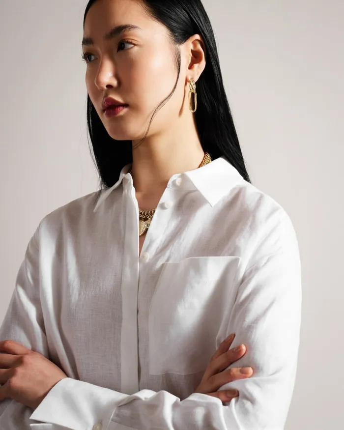Women DORAHH 8211 Longline Linen Shirt White Ted Baker Tops and Blouses