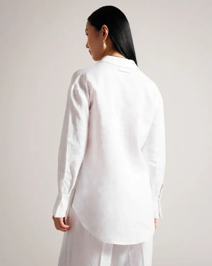 Women DORAHH 8211 Longline Linen Shirt White Ted Baker Tops and Blouses