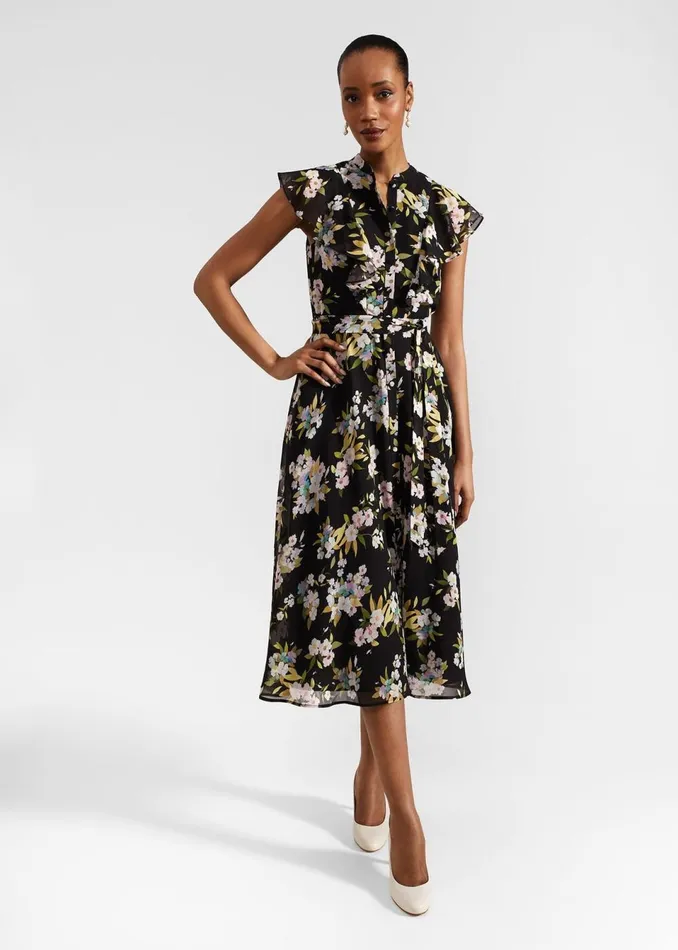 Women Dresses and Jumpsuits Hobbs Erica Belted Midi Dress Black Multi