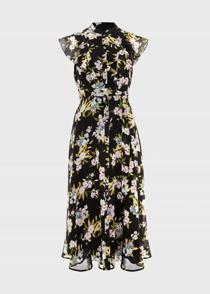 Women Dresses and Jumpsuits Hobbs Erica Belted Midi Dress Black Multi