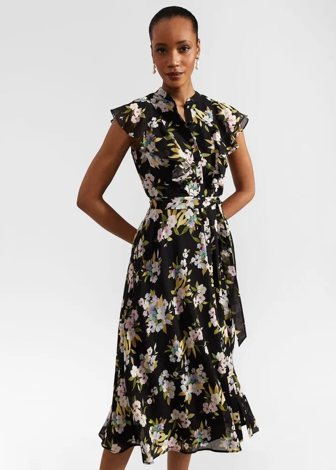 Women Dresses and Jumpsuits Hobbs Erica Belted Midi Dress Black Multi