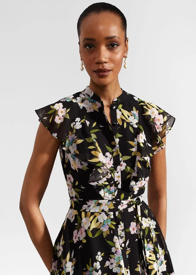 Women Dresses and Jumpsuits Hobbs Erica Belted Midi Dress Black Multi