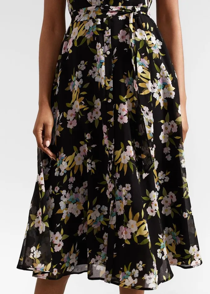 Women Dresses and Jumpsuits Hobbs Erica Belted Midi Dress Black Multi