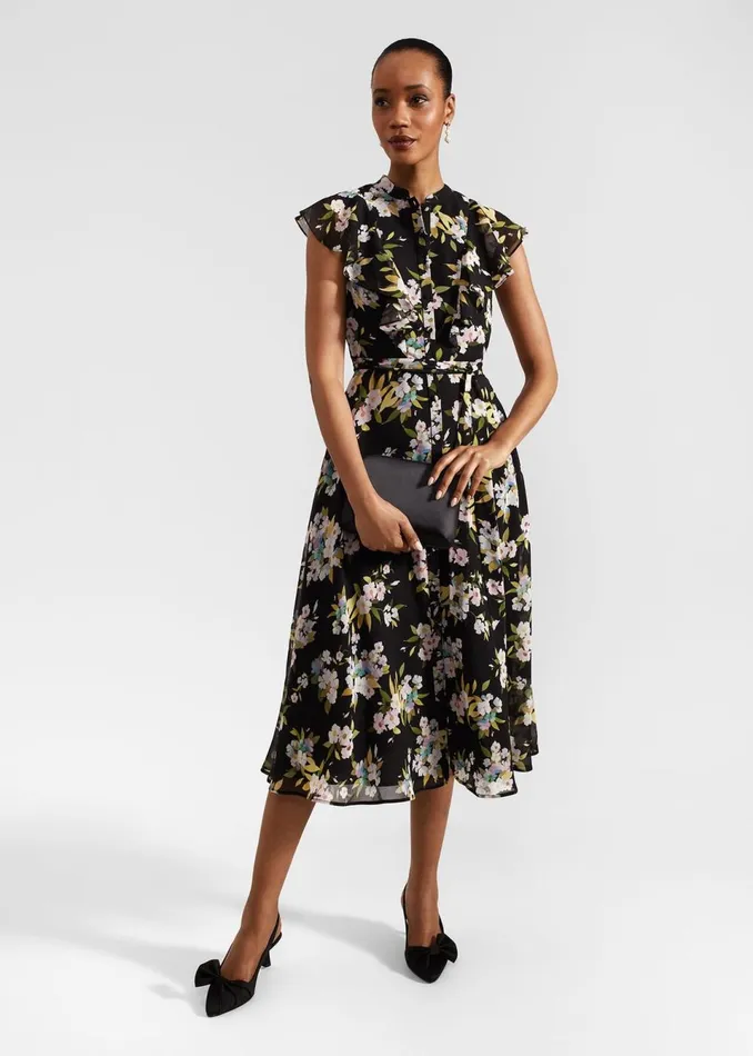 Women Dresses and Jumpsuits Hobbs Erica Belted Midi Dress Black Multi