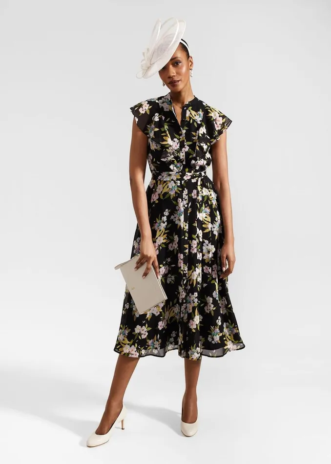 Women Dresses and Jumpsuits Hobbs Erica Belted Midi Dress Black Multi