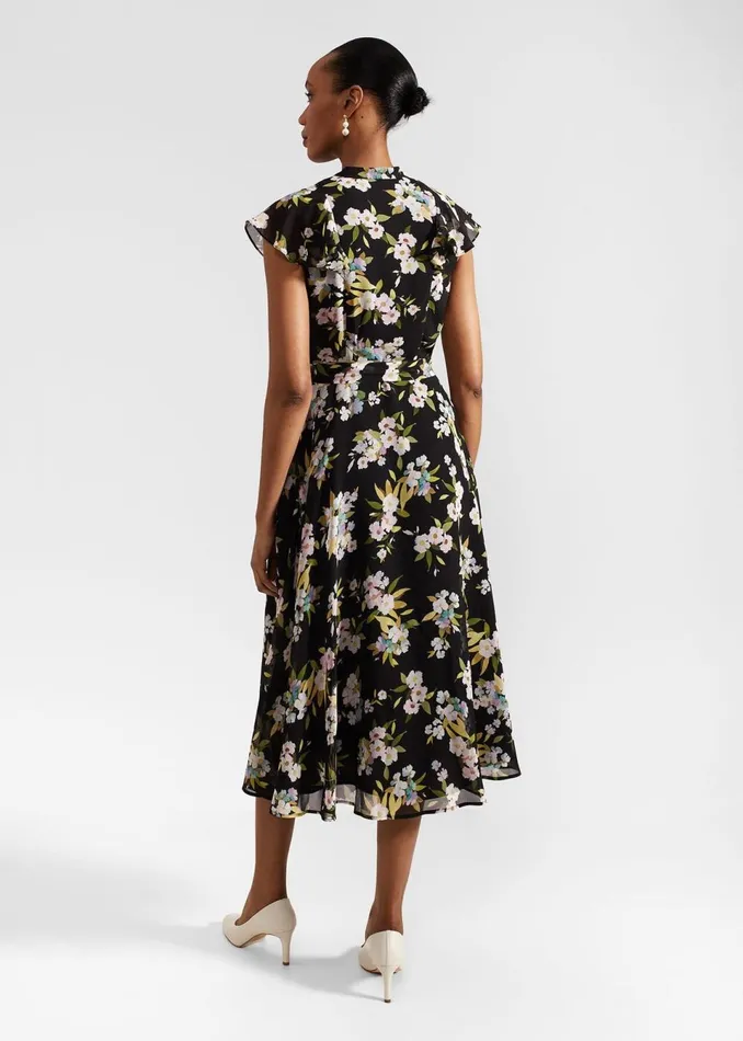 Women Dresses and Jumpsuits Hobbs Erica Belted Midi Dress Black Multi