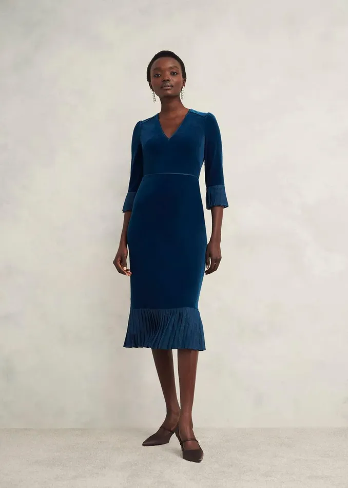 Women Dresses and Jumpsuits Hobbs Mary Velvet Dress Riverside Blue