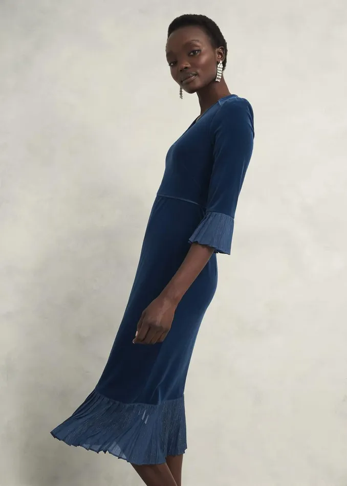 Women Dresses and Jumpsuits Hobbs Mary Velvet Dress Riverside Blue