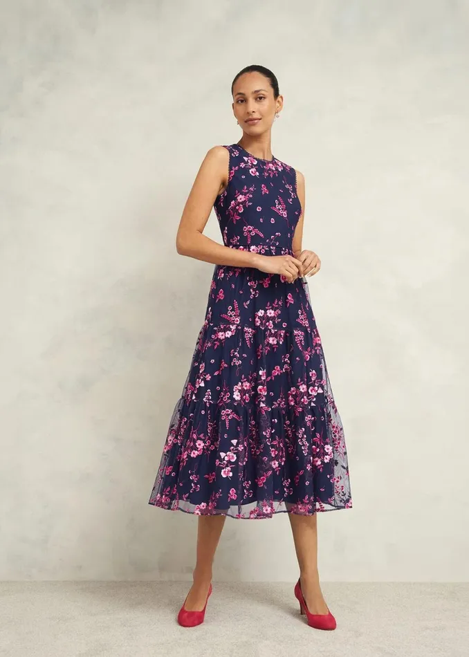 Women Dresses and Jumpsuits Hobbs Petite Bethany Embroidered Dress Navy Pink