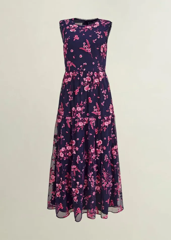 Women Dresses and Jumpsuits Hobbs Petite Bethany Embroidered Dress Navy Pink