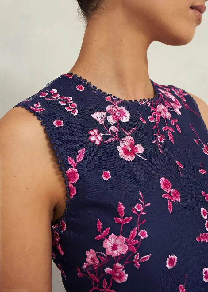 Women Dresses and Jumpsuits Hobbs Petite Bethany Embroidered Dress Navy Pink