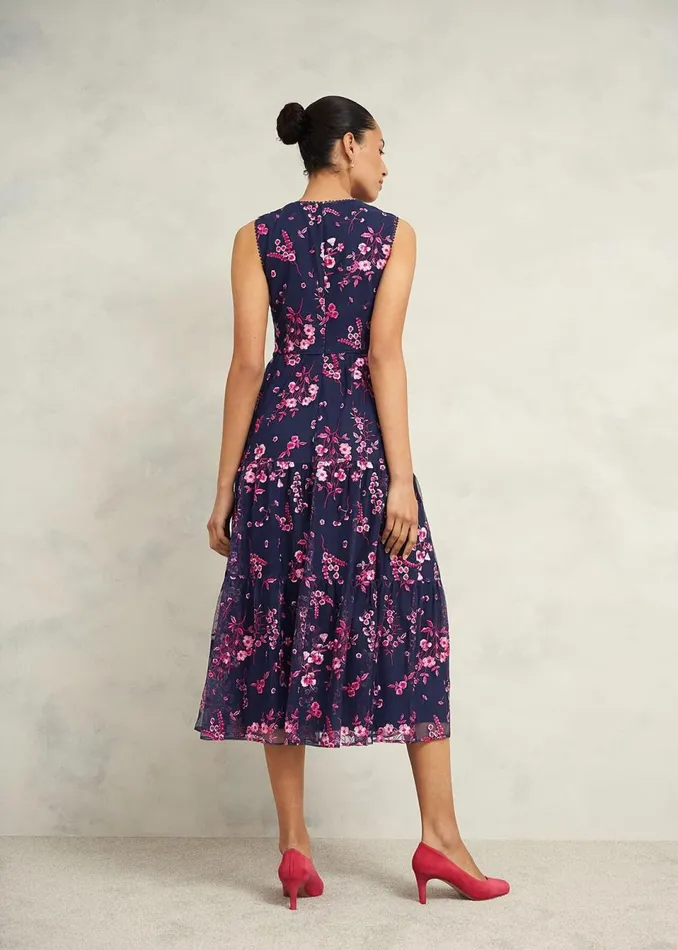 Women Dresses and Jumpsuits Hobbs Petite Bethany Embroidered Dress Navy Pink