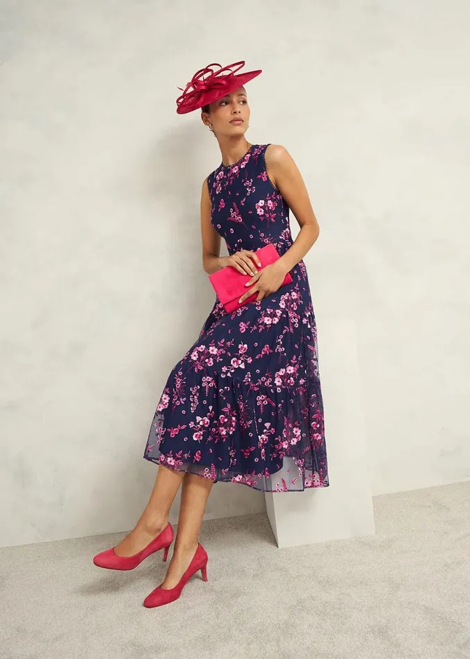 Women Dresses and Jumpsuits Hobbs Petite Bethany Embroidered Dress Navy Pink