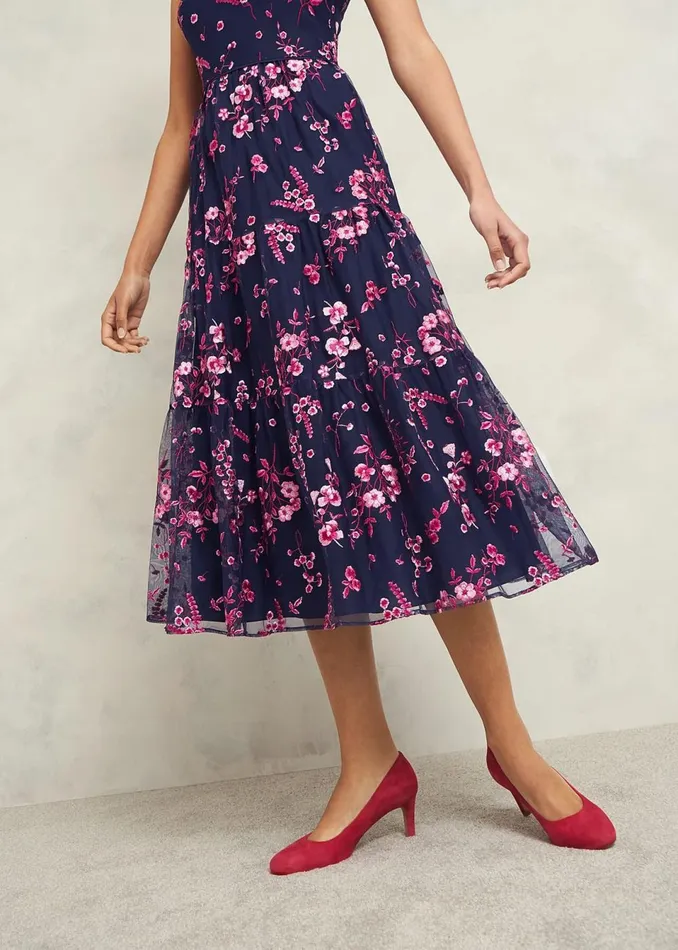 Women Dresses and Jumpsuits Hobbs Petite Bethany Embroidered Dress Navy Pink