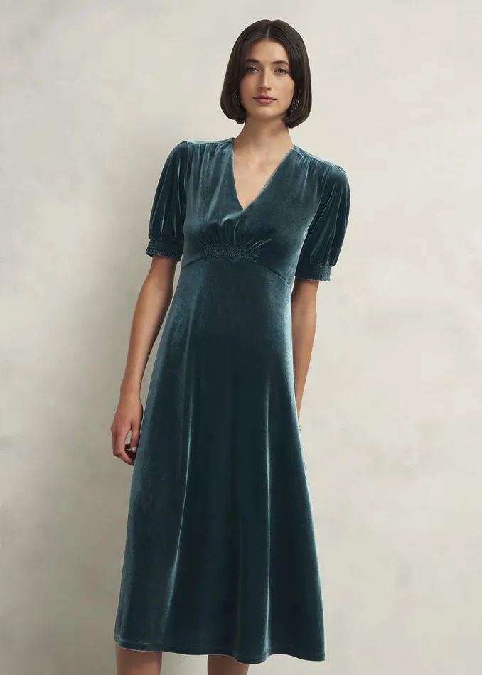 Women Dresses and Jumpsuits Hobbs Petite Dormer Velvet Dress Evergreen