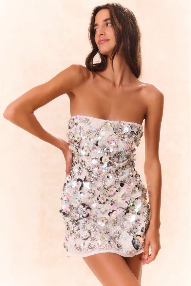 Women Dresses LoveShackFancy Deja Embellished Mini Dress Silver