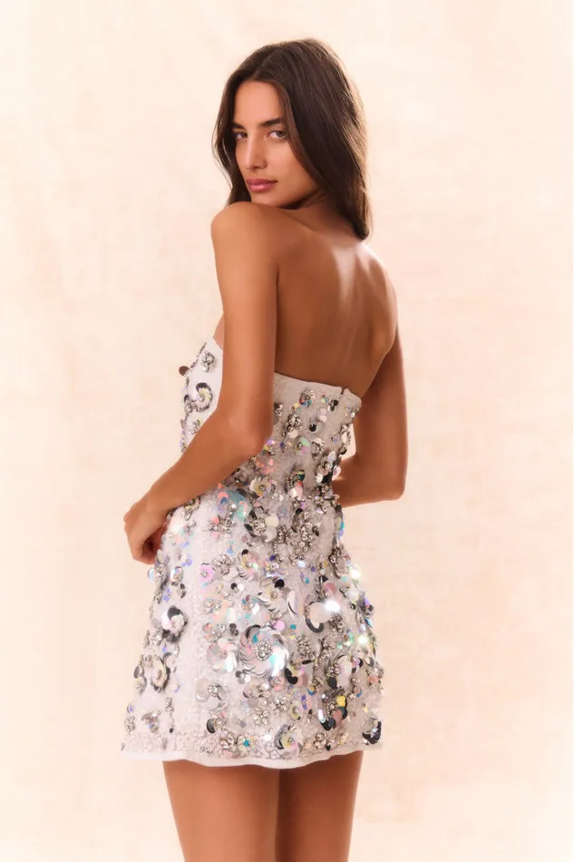 Women Dresses LoveShackFancy Deja Embellished Mini Dress Silver