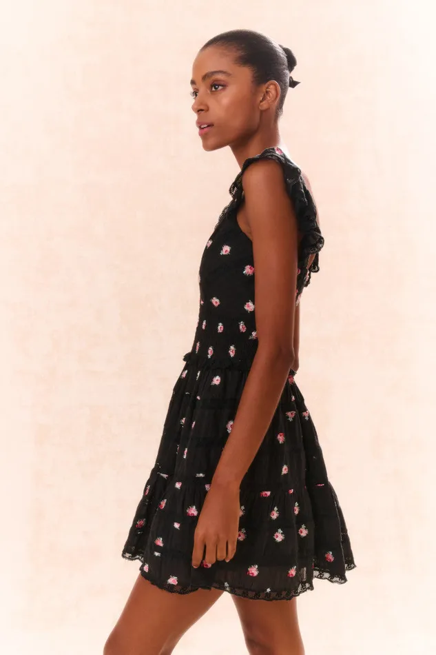 Women Dresses LoveShackFancy Finny Embroidered Floral Dress Black Combo