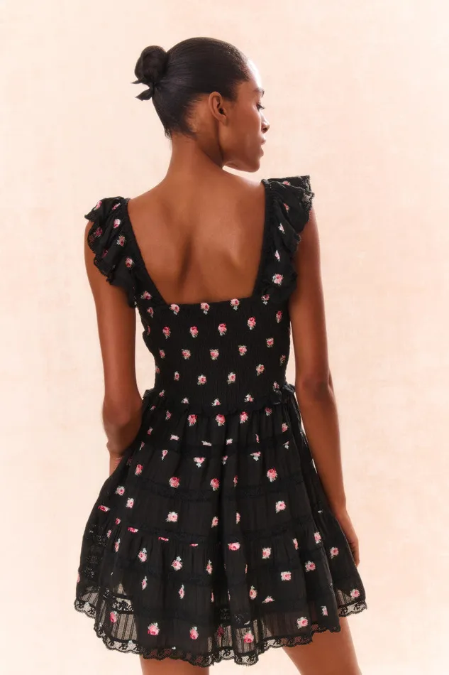 Women Dresses LoveShackFancy Finny Embroidered Floral Dress Black Combo