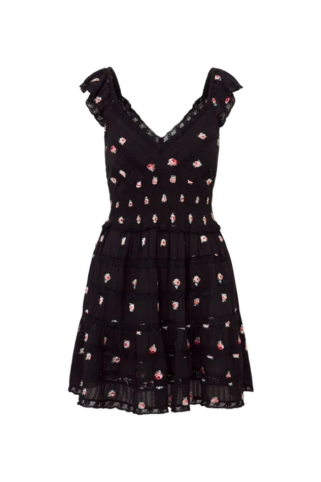 Women Dresses LoveShackFancy Finny Embroidered Floral Dress Black Combo