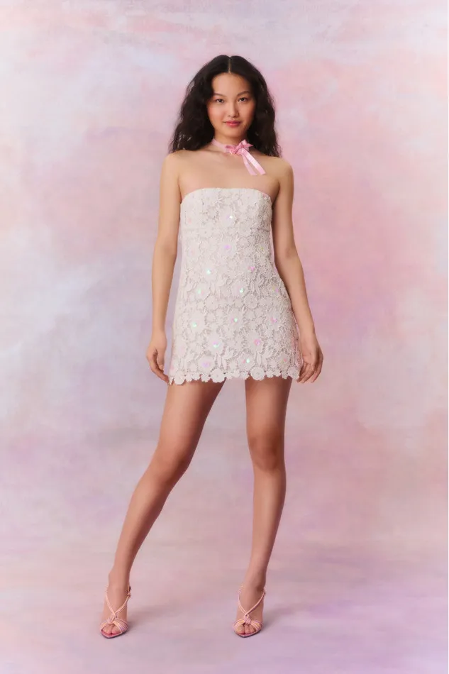 Women Dresses LoveShackFancy Paulinette Iridescent Sequin Mini Dress White