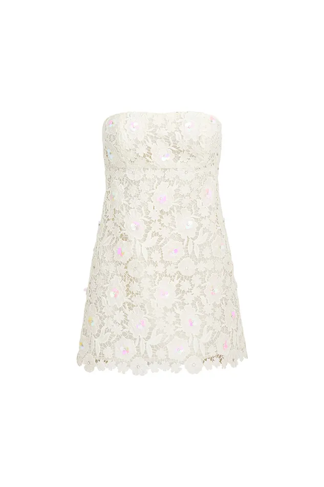 Women Dresses LoveShackFancy Paulinette Iridescent Sequin Mini Dress White
