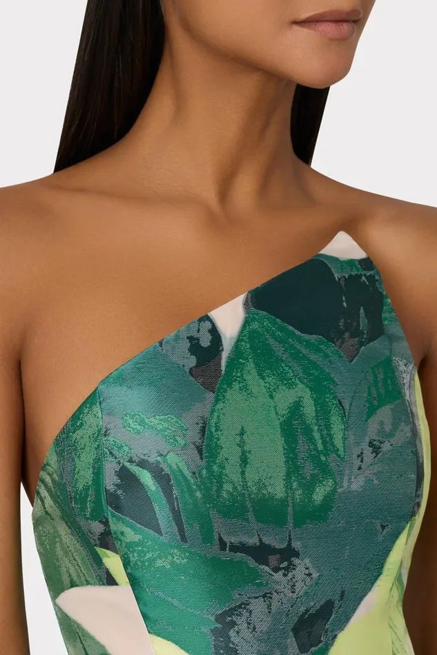 Women Dresses Milly Asymetrical Tropical Forest Jacquard Midi Dress Green Multi