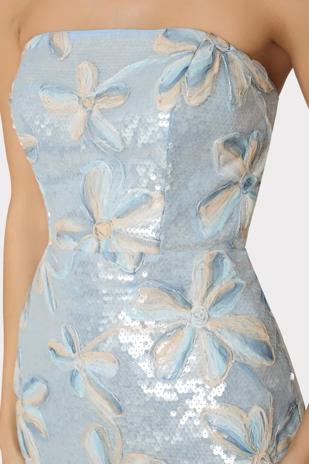 Women Dresses Milly Floral Embroidery Mesh Sequin Midi Dress Periwinkle Multi
