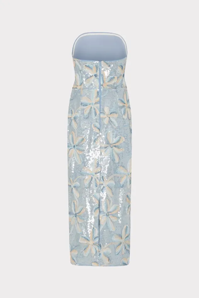 Women Dresses Milly Floral Embroidery Mesh Sequin Midi Dress Periwinkle Multi