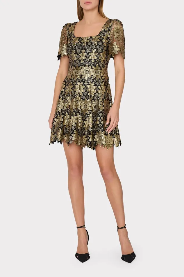 Women Dresses Milly Ilisa Gold Lace Godet Mini Dress Gold Women Dresses Milly Ilisa Gold Lace Godet Mini Dress Gold