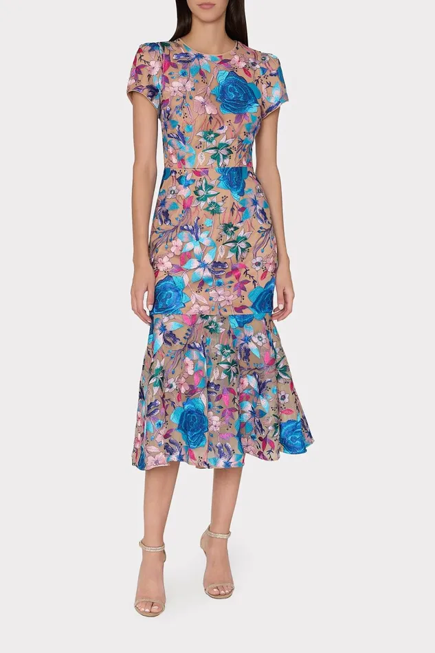 Women Dresses Milly Tahlia Fall Floral Embroidered Dress Blue Multi Women Dresses Milly Tahlia Fall Floral Embroidered Dress Blue Multi