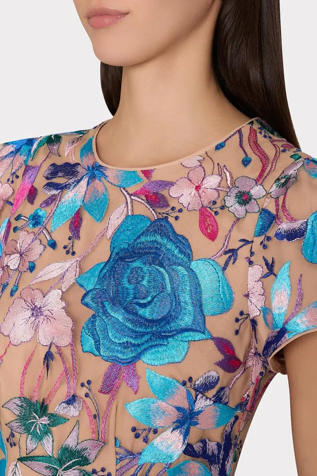 Women Dresses Milly Tahlia Fall Floral Embroidered Dress Blue Multi Women Dresses Milly Tahlia Fall Floral Embroidered Dress Blue Multi