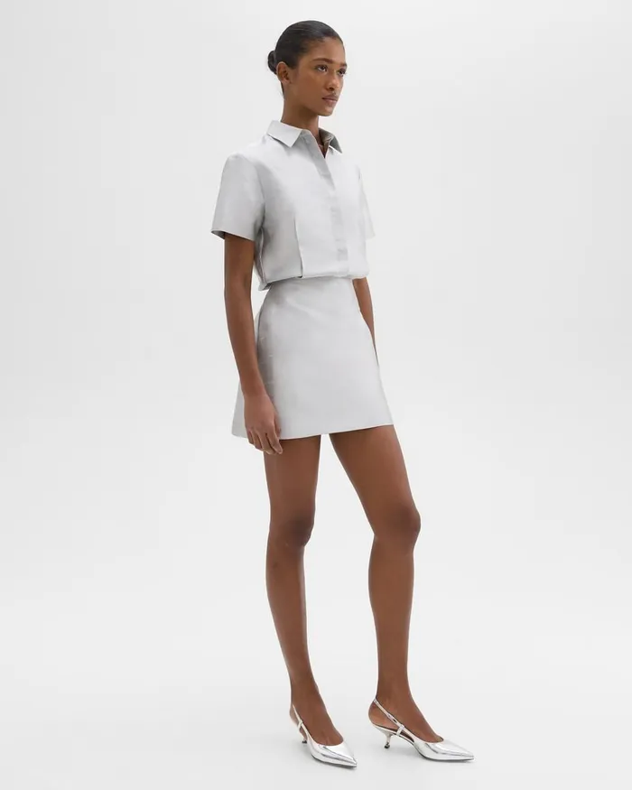 Women Dresses Theory ALine Dress In Metallic Silk Twill Ice Grey