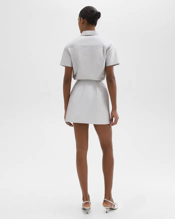 Women Dresses Theory ALine Dress In Metallic Silk Twill Ice Grey