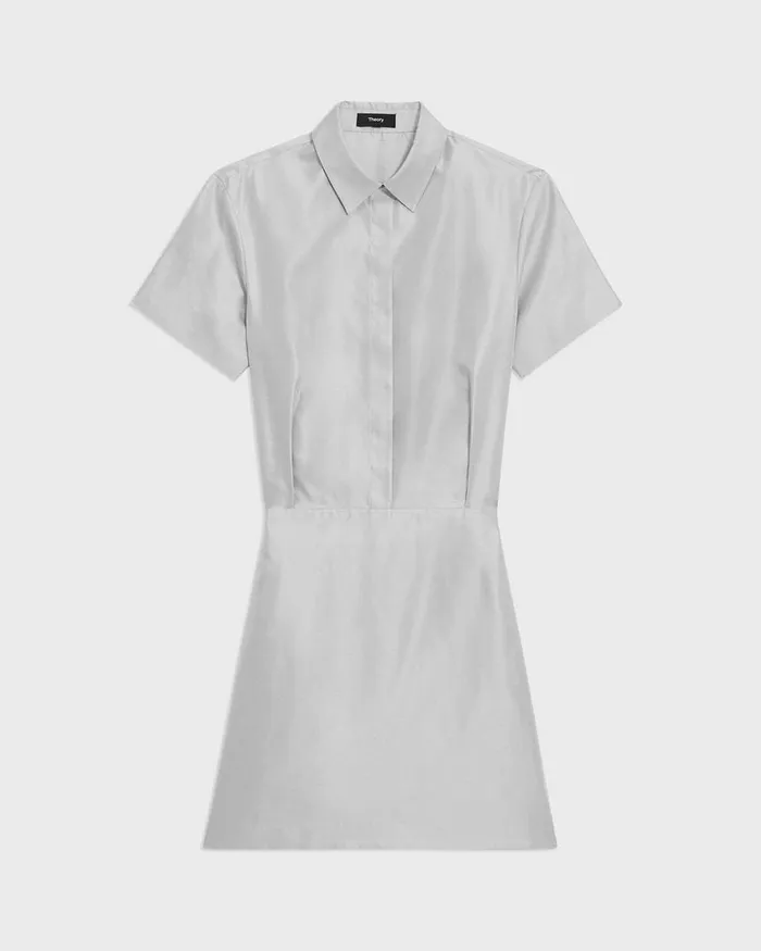 Women Dresses Theory ALine Dress In Metallic Silk Twill Ice Grey